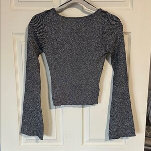 H&M Shimmering Black Ribbed Open Back Blouse